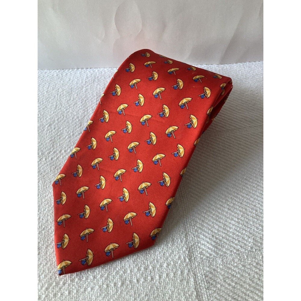 Brooks Brothers Men's Tie - umbrellas - red orange yellow  - all silk